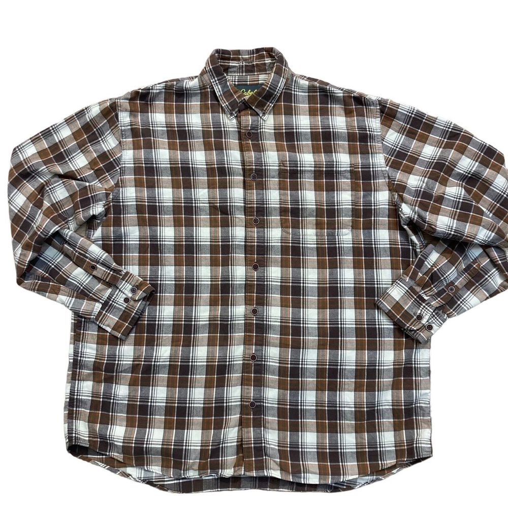 Cabela's Men’s Size XL Tall Brown Plaid Long Sleeve Flannel Button Up Shirt